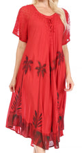 Sakkas Kai Palm Tree Caftan Tank Dress / Cover Up#color_Red