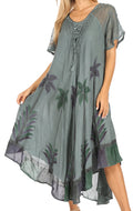 Sakkas Kai Palm Tree Caftan Tank Dress / Cover Up#color_SteelBlue