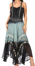 Sakkas Shauna Women's Sleeveless Long Maxi Corset Casual Summer Dress Adjustable#color_BlackGrey
