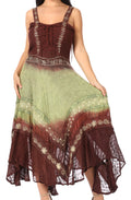 Sakkas Shauna Women's Sleeveless Long Maxi Corset Casual Summer Dress Adjustable#color_ChocoGreen