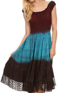 Sakkas Balayga Ombre Tie Dye Batik Adjustable Ruffle Tank Top Sleeveless Dress #color_Burgundy