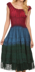 Sakkas Balayga Ombre Tie Dye Batik Adjustable Ruffle Tank Top Sleeveless Dress #color_Fuchsia