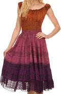 Sakkas Balayga Ombre Tie Dye Batik Adjustable Ruffle Tank Top Sleeveless Dress #color_Orange
