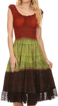 Sakkas Balayga Ombre Tie Dye Batik Adjustable Ruffle Tank Top Sleeveless Dress #color_Rust