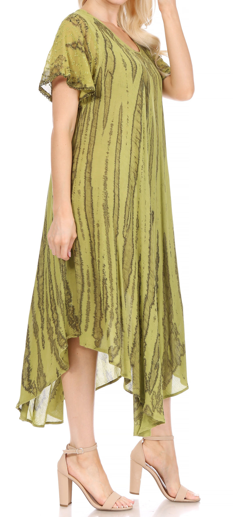 Sakkas Faye Cap Sleeved Rayon Caftan Cover Up Dress