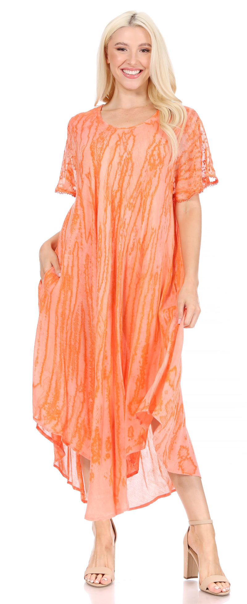 Sakkas Faye Cap Sleeved Rayon Caftan Cover Up Dress