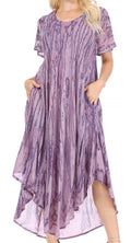 Sakkas Faye Cap Sleeved Rayon Caftan Cover Up Dress#color_Purple