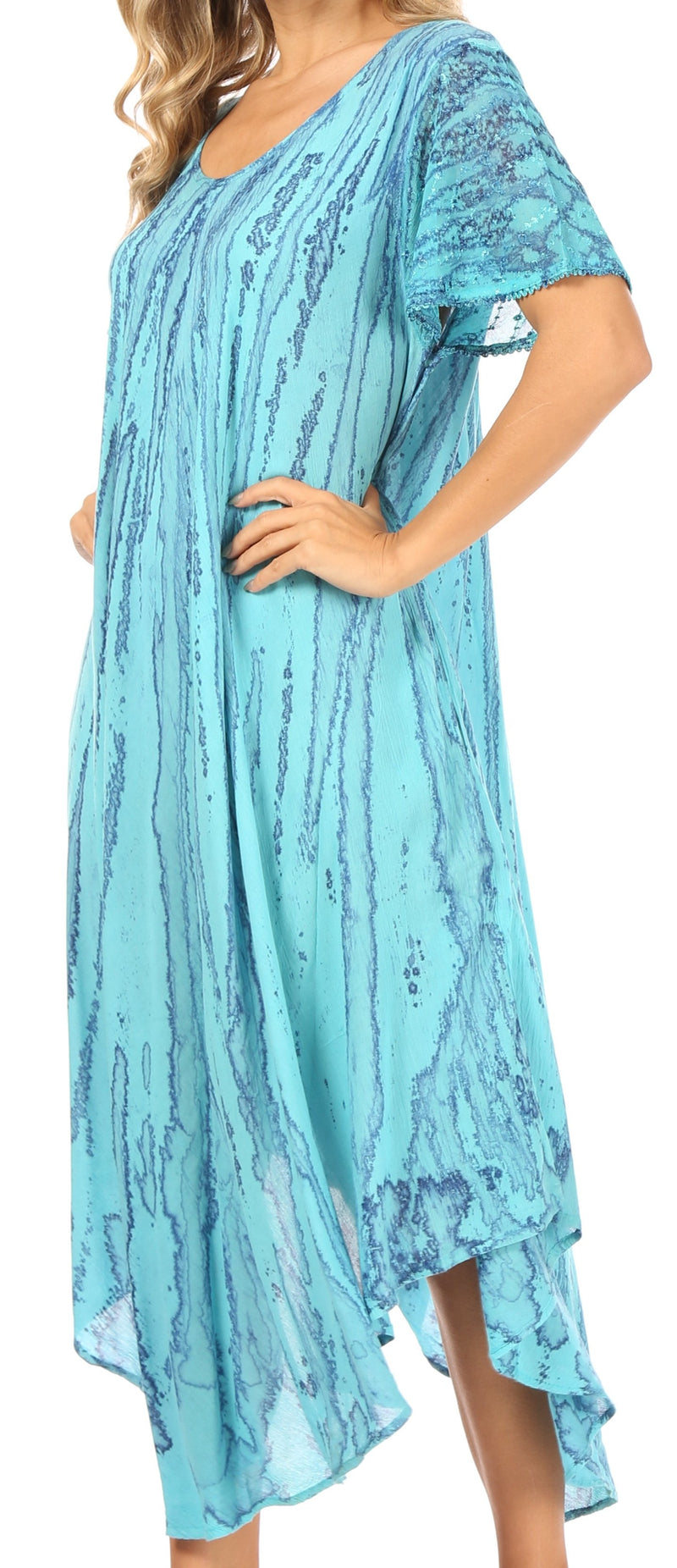 Sakkas Faye Cap Sleeved Rayon Caftan Cover Up Dress