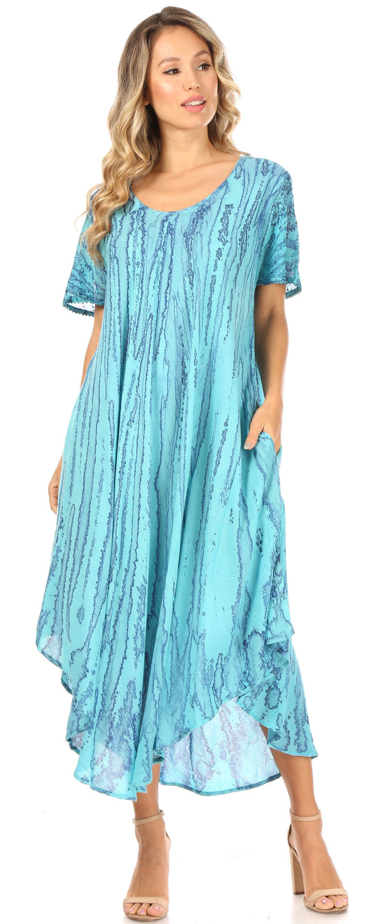 Sakkas Faye Cap Sleeved Rayon Caftan Cover Up Dress