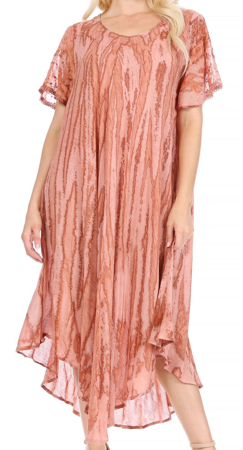 Sakkas Faye Cap Sleeved Rayon Caftan Cover Up Dress