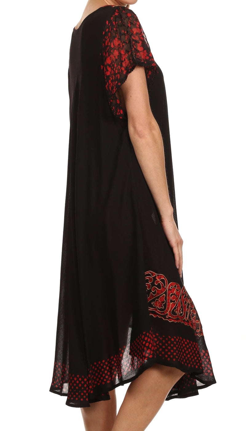 Sakkas Tahlia Batik Sheer Cap Sleeve mid-length Caftan Dress/Cover Up