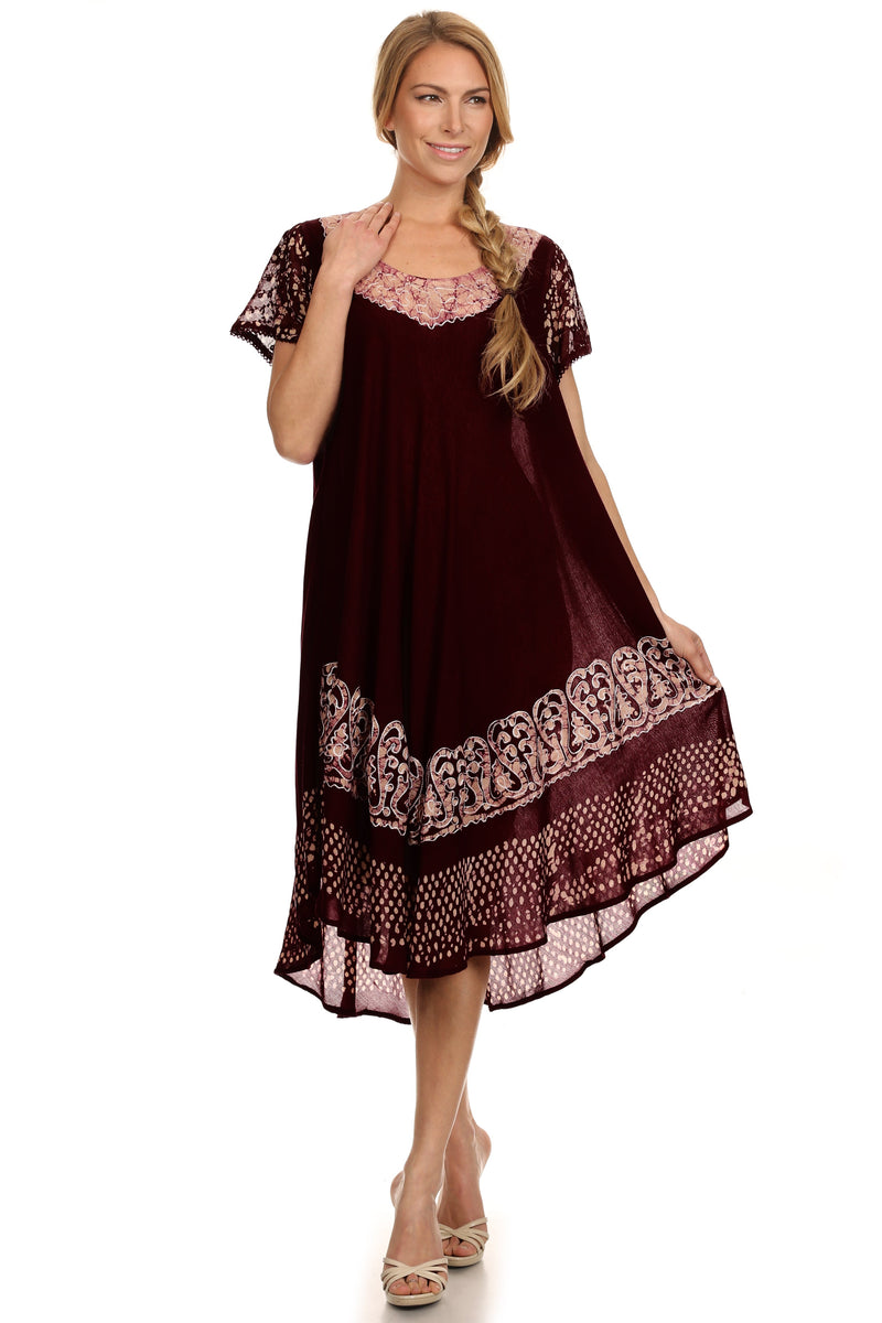 Sakkas Tahlia Batik Sheer Cap Sleeve mid-length Caftan Dress/Cover Up