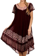 Sakkas Tahlia Batik Sheer Cap Sleeve mid-length Caftan Dress/Cover Up#color_Chocolate/Beige