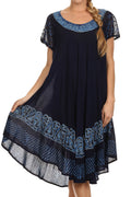 Sakkas Tahlia Batik Sheer Cap Sleeve mid-length Caftan Dress/Cover Up#color_Navy/Blue
