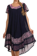 Sakkas Tahlia Batik Sheer Cap Sleeve mid-length Caftan Dress/Cover Up#color_Navy/Pink