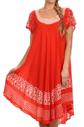 Sakkas Tahlia Batik Sheer Cap Sleeve mid-length Caftan Dress/Cover Up#color_Orange