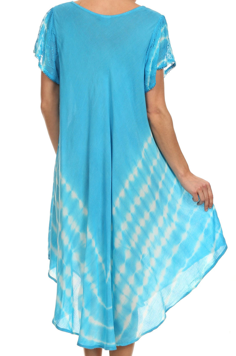 Sakkas Lively Tie Dye Cap Sleeve Caftan Dress / Cover Up