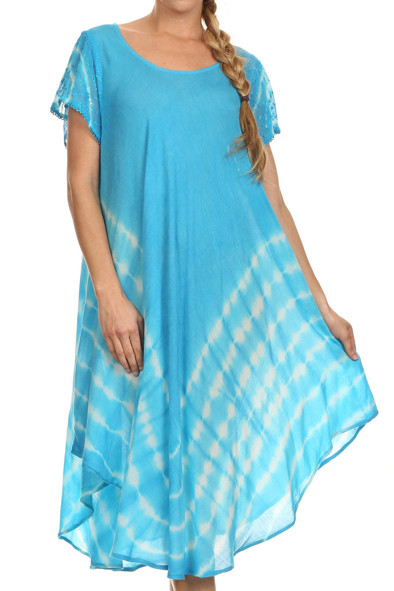 Sakkas Lively Tie Dye Cap Sleeve Caftan Dress / Cover Up