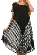 Sakkas Lively Tie Dye Cap Sleeve Caftan Dress / Cover Up#color_Black