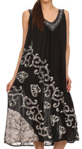 Sakkas Addilyn Embroidered Tank Top Split Neck Dress / Cover Up#color_Black/White