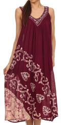 Sakkas Addilyn Embroidered Tank Top Split Neck Dress / Cover Up#color_Burgundy