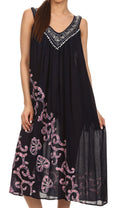 Sakkas Addilyn Embroidered Tank Top Split Neck Dress / Cover Up#color_Navy/Pink
