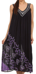 Sakkas Addilyn Embroidered Tank Top Split Neck Dress / Cover Up#color_Purple