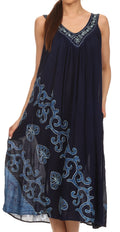 Sakkas Addilyn Embroidered Tank Top Split Neck Dress / Cover Up#color_Turquoise