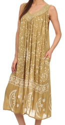 Sakkas Jaelyn Embroidered Tank Top Split Neck Broomstick Dress / Cover Up