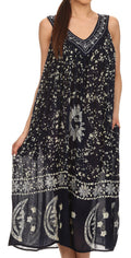 Sakkas Jaelyn Embroidered Tank Top Split Neck Broomstick Dress / Cover Up#color_ Navy / Cream