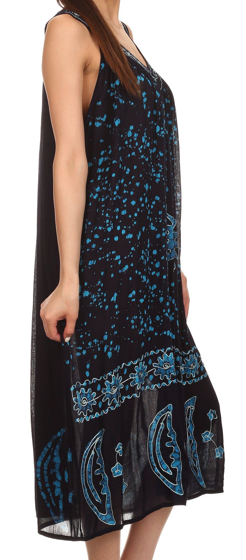 Sakkas Jaelyn Embroidered Tank Top Split Neck Broomstick Dress / Cover Up