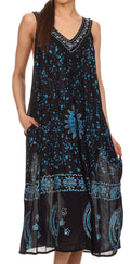 Sakkas Jaelyn Embroidered Tank Top Split Neck Broomstick Dress / Cover Up#color_ Turquoise