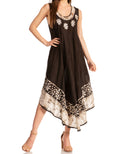 Sakkas Alexis Embroidered Long Sleeveless Floral Caftan Dress / Cover Up#color_Black