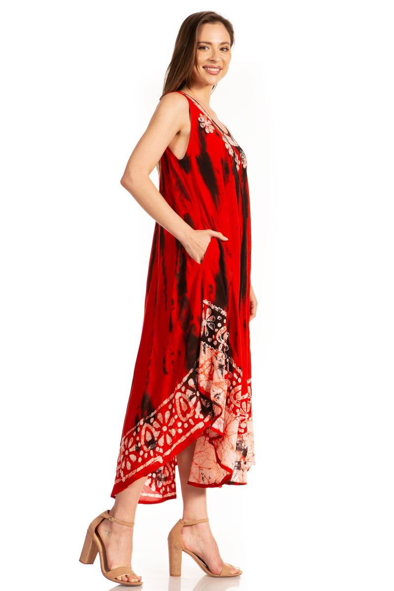 Sakkas Alexis Embroidered Long Sleeveless Floral Caftan Dress / Cover Up