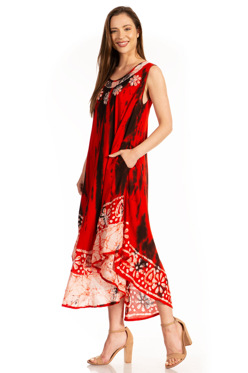 Sakkas Alexis Embroidered Long Sleeveless Floral Caftan Dress / Cover Up