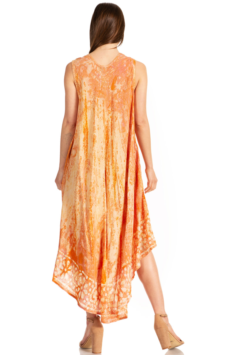 Sakkas Alexis Embroidered Long Sleeveless Floral Caftan Dress / Cover Up