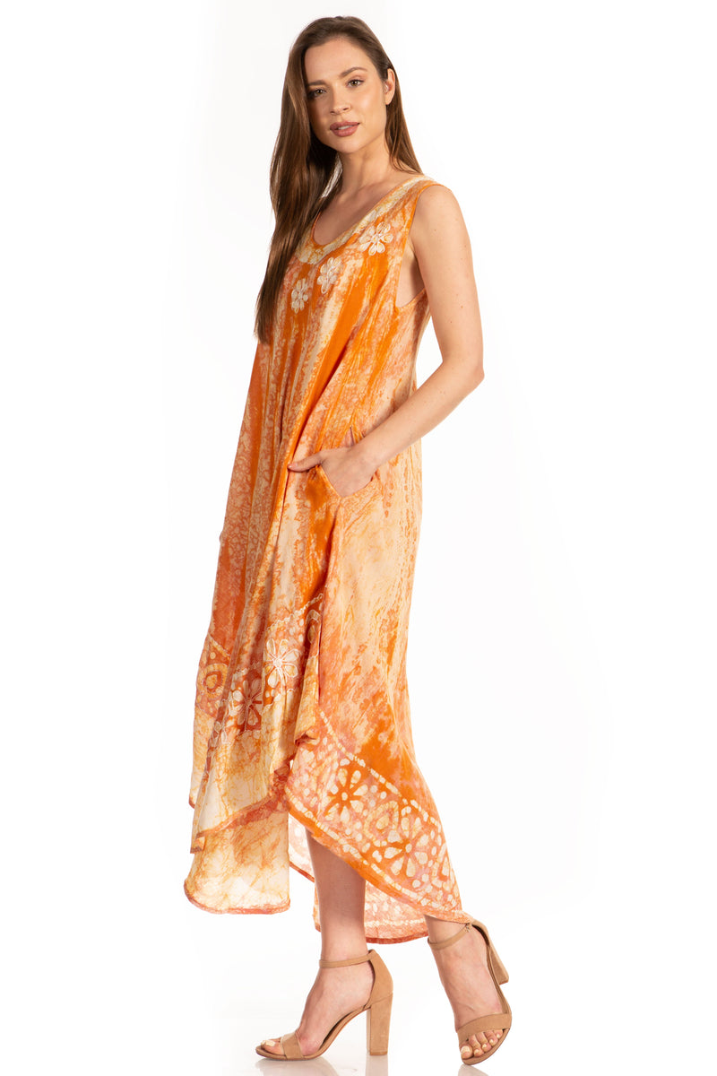 Sakkas Alexis Embroidered Long Sleeveless Floral Caftan Dress / Cover Up