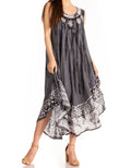 Sakkas Alexis Embroidered Long Sleeveless Floral Caftan Dress / Cover Up#color_DustyBlue