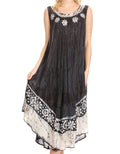 Sakkas Alexis Embroidered Long Sleeveless Floral Caftan Dress / Cover Up#color_Grey/Black