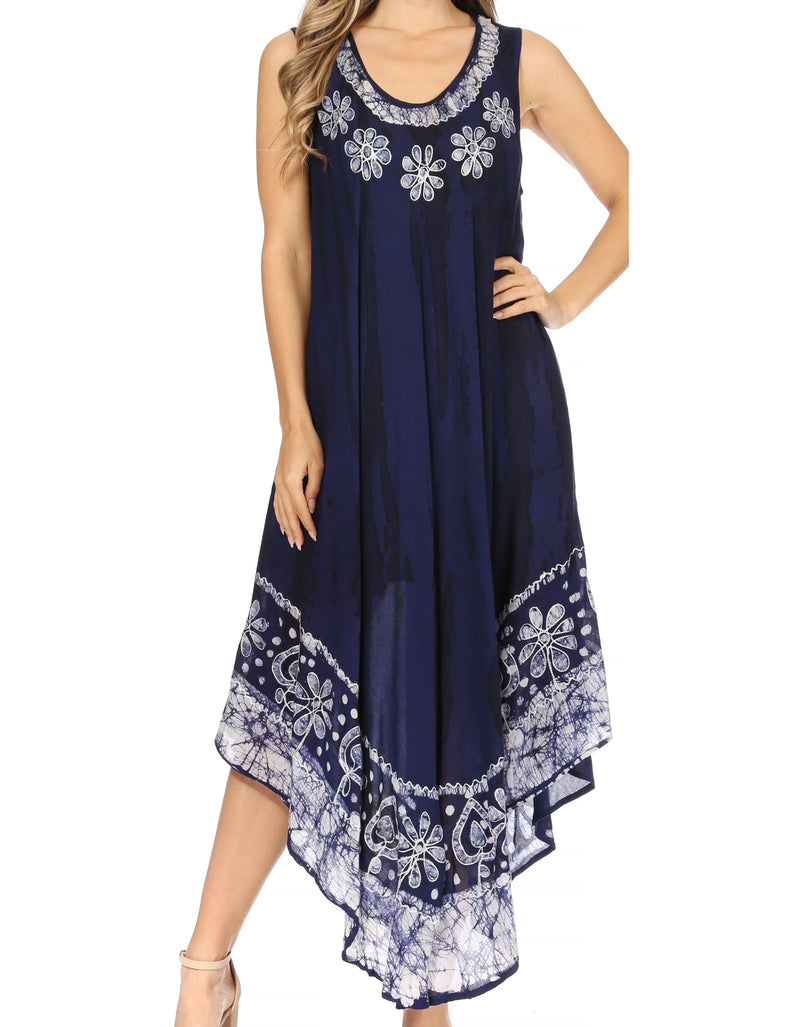 Sakkas Alexis Embroidered Long Sleeveless Floral Caftan Dress / Cover Up