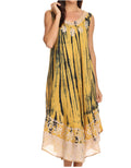 Sakkas Alexis Embroidered Long Sleeveless Floral Caftan Dress / Cover Up#color_MustardYellow