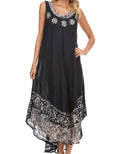 Sakkas Alexis Embroidered Long Sleeveless Floral Caftan Dress / Cover Up#color_Navy