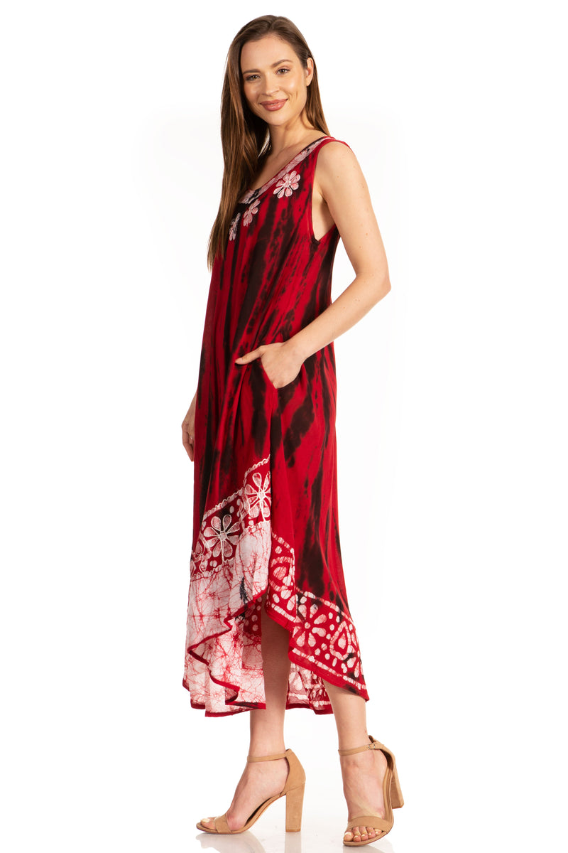 Sakkas Alexis Embroidered Long Sleeveless Floral Caftan Dress / Cover Up