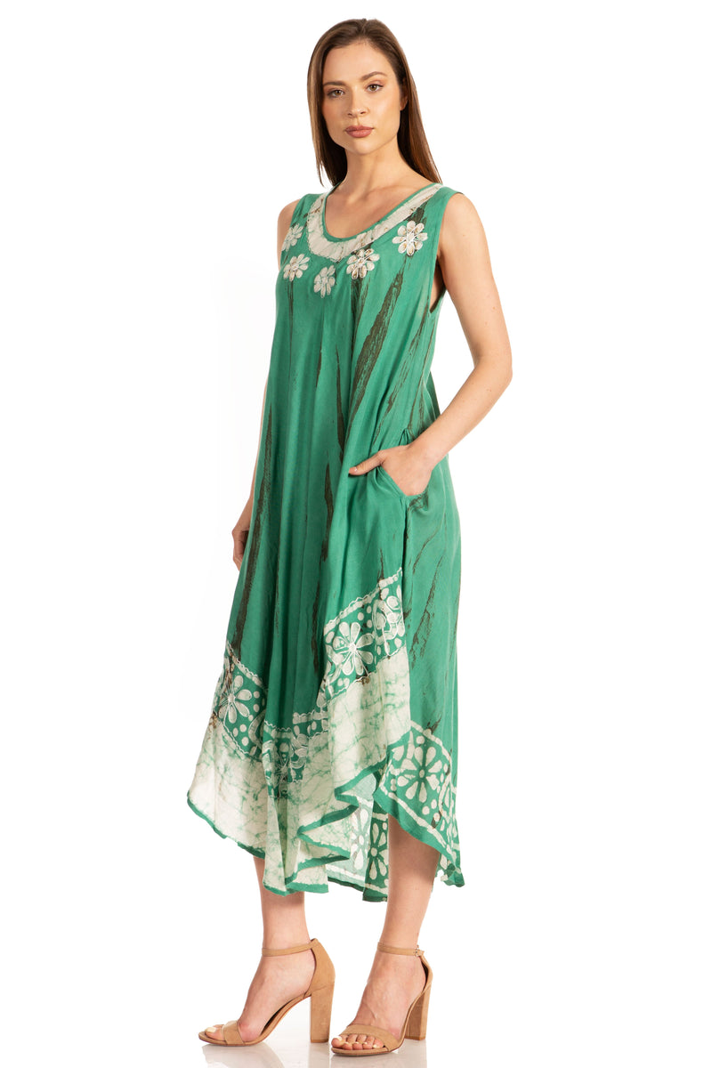 Sakkas Alexis Embroidered Long Sleeveless Floral Caftan Dress / Cover Up