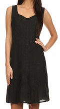 Sakkas Sudha Stonewash Embroidery Mid Length Adjustable dress#color_Black