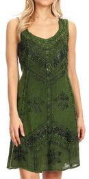 Sakkas Sudha Stonewash Embroidery Mid Length Adjustable dress