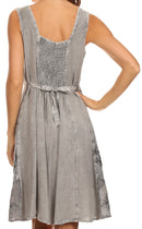 Sakkas Sudha Stonewash Embroidery Mid Length Adjustable dress