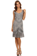 Sakkas Sudha Stonewash Embroidery Mid Length Adjustable dress