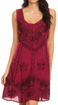 Sakkas Sudha Stonewash Embroidery Mid Length Adjustable dress#color_Pink