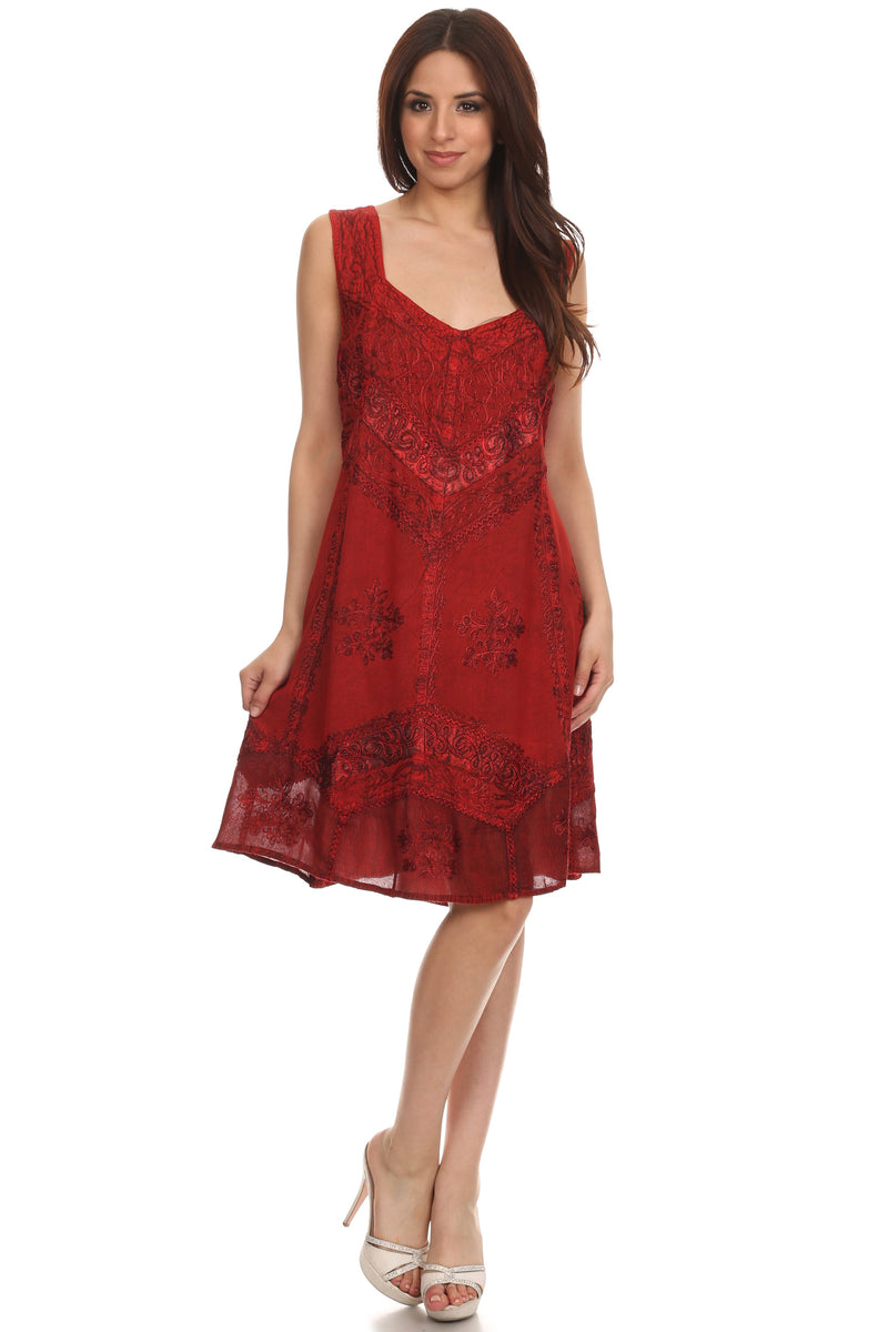 Sakkas Sudha Stonewash Embroidery Mid Length Adjustable dress
